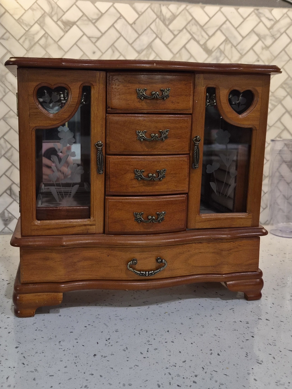 Wooden Jewelry Organizer Box in Warm Brown